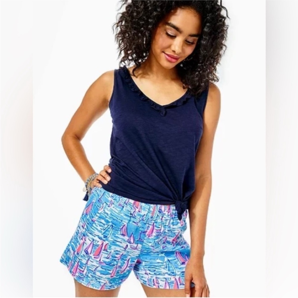 Lilly Pulitzer Small Blue BOATYLICIOUS LILO SHORTS Linen Pull-On Sailboats